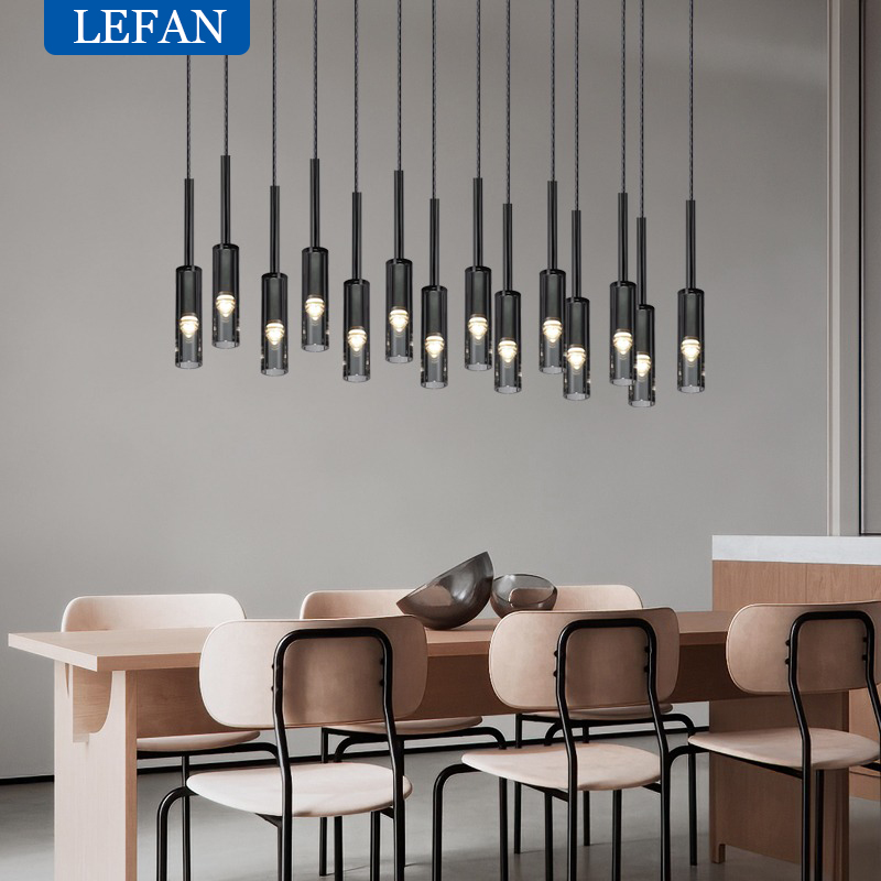 Outdoor Lighting Pendant - Moderne Kupfer LED Glas lange Kronleuchter
