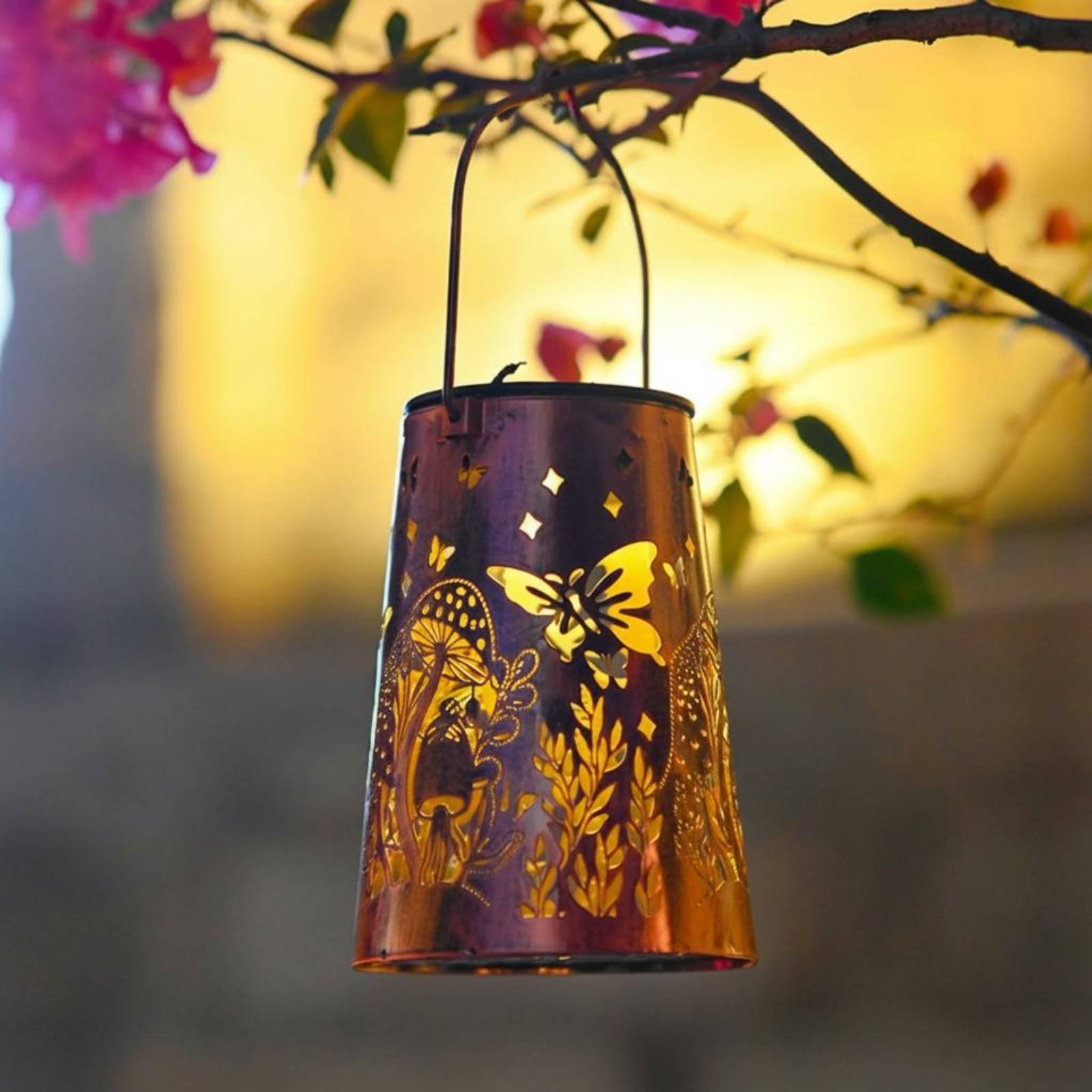 Outdoor Lighting Battery Powered - Blumengarten-Laternenmuster Gartenleuchte Automatische Ein/Aus-Funktion Schmiedeeisen Hängelampe