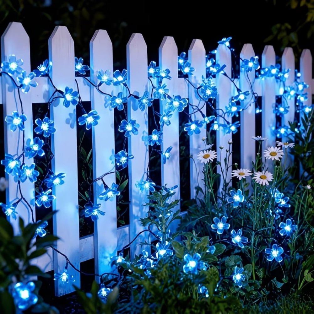 Solar Fairy String - Solar-Kirschblüten-Lichterkette für den Außenbereich, florale LED-Lichterkette