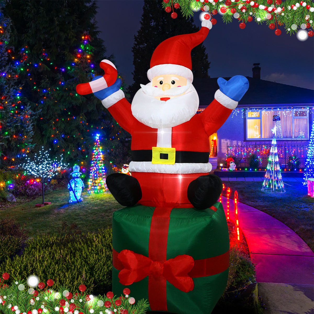 Outdoor Lighting Box - 6-fache Weihnachts-Schlauchboote, Weihnachtsmann auf der Geschenkbox,