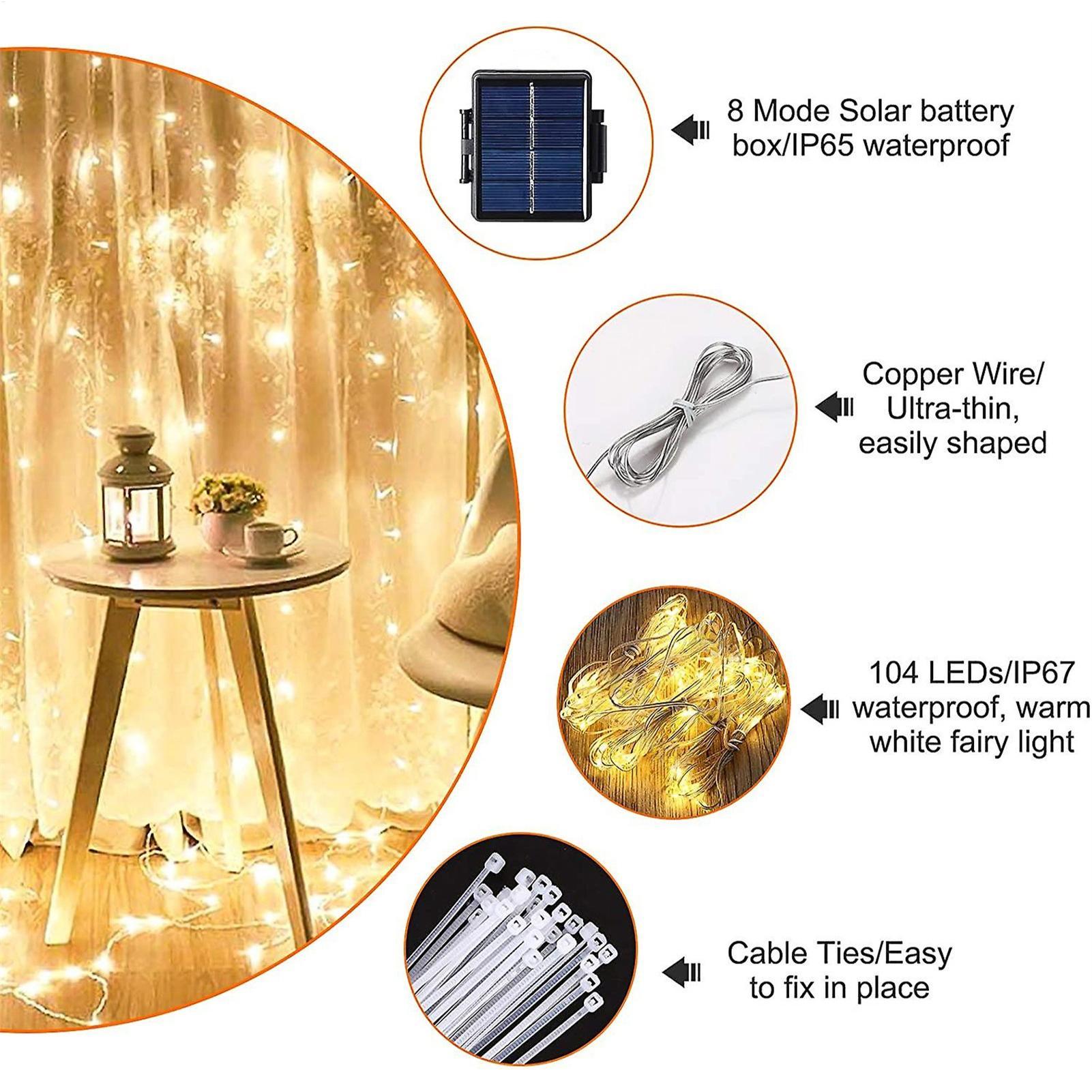 Solar Fairy String - Solar-Sonnenschirm-Lichterkette 104 LED, wasserdichte Solarleuchte für