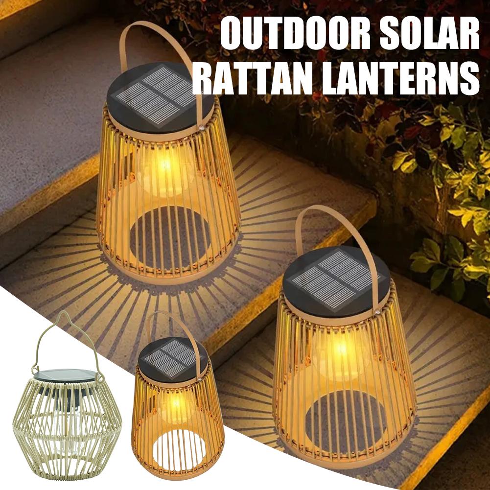 Outdoor Lighting Patio - IP65 Wasserdichte Solar-Rattan-Laterne zum Aufhängen, Tischleuchte,