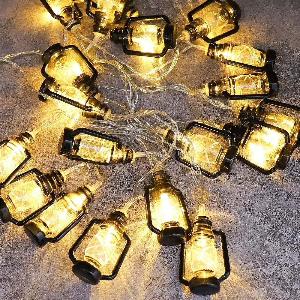 Solar Fairy String - Vintage Kerosinlampe LED-Lichterkette Batteriebetrieben Retro Mini-Laterne
