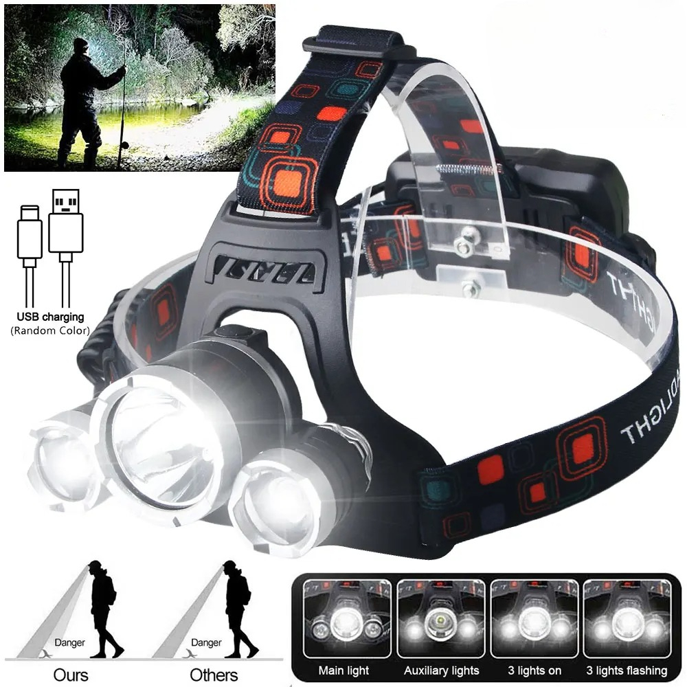 Outdoor Lighting Battery Powered - Hochleistungs-LED-Stirnlampe 18650, wiederaufladbarer Akku, Taschenlampe 90