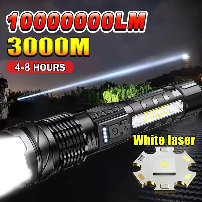 Outdoor Lighting Battery Powered - Leistungsstarke LED-Taschenlampe mit Batterieanzeige USB-Aufladbar Teleskop-Zoom-Fackel